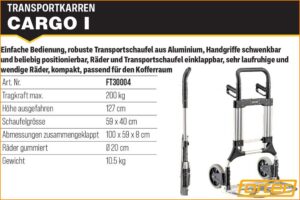fortec FT30004 Transportkarren CARGO 1, 100 x 59 x 8 cm, 200 kg