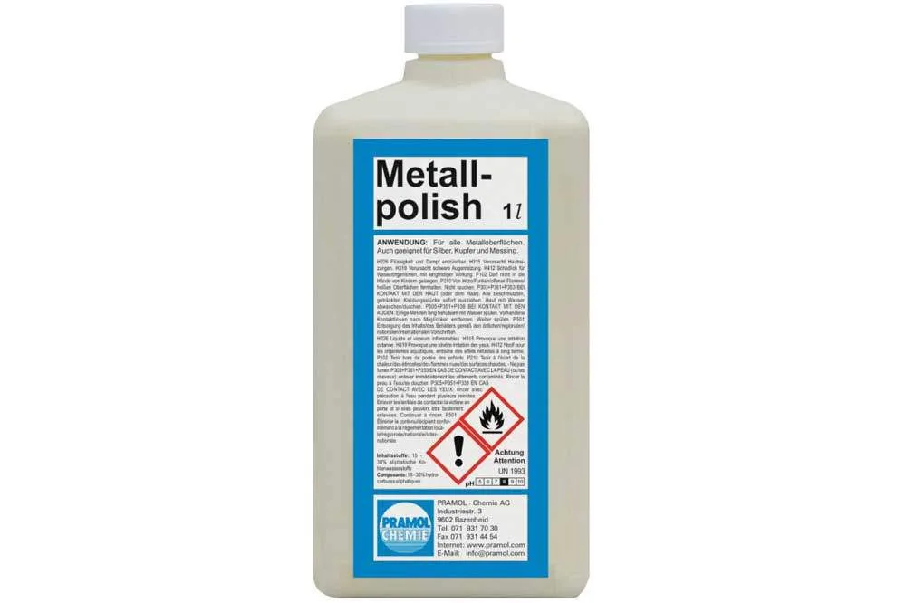 PRAMOL Metallpolish - Politur für Metalle wie Chromstahl, Buntmetalle und Silber, 1 Liter Flasche