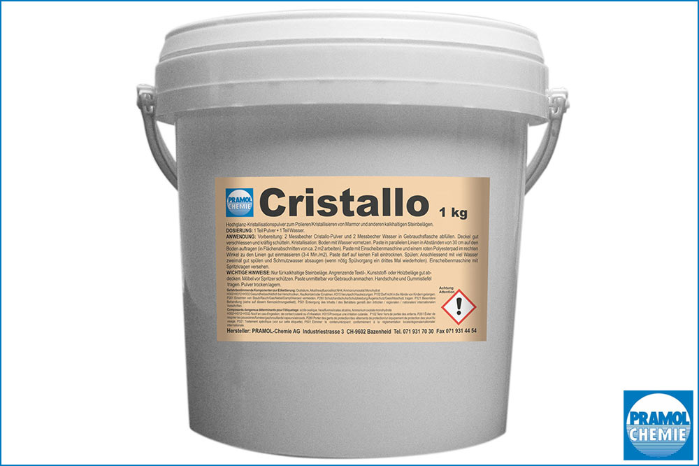 PRAMOL cristallo Hochglanz-Kristallisationspulver für Marmor, Travertin, Solnhofer und Terrazzo, 1 kg