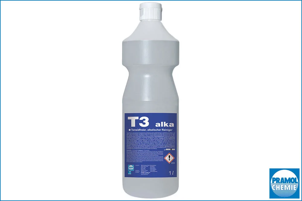 PRAMOL T3 alka - Tensidfreier, alkalischer Reiniger für Nikotin, Russ, usw., 1 Liter Flasche