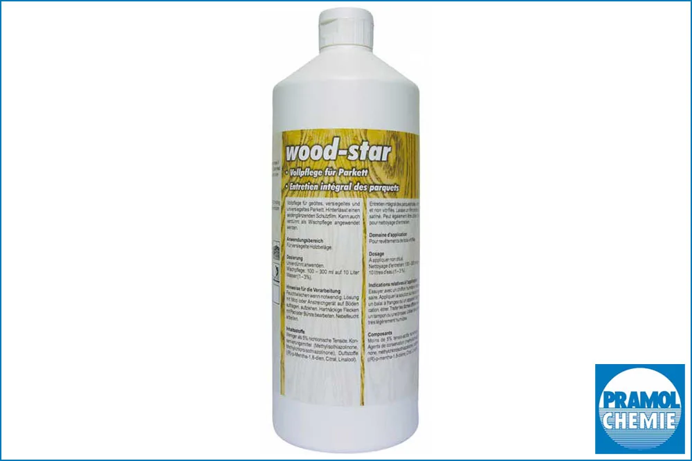 PRAMOL wood-star - Vollpflege für versiegelte und unversiegelte Kork- und Holzböden, 1000 ml