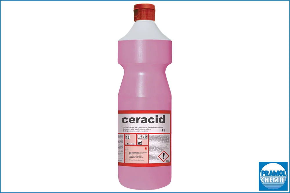 PRAMOL ceracid Saurer Feinsteinzeugreiniger, für mikroporöse Oberflächen, 1 Liter Flasche