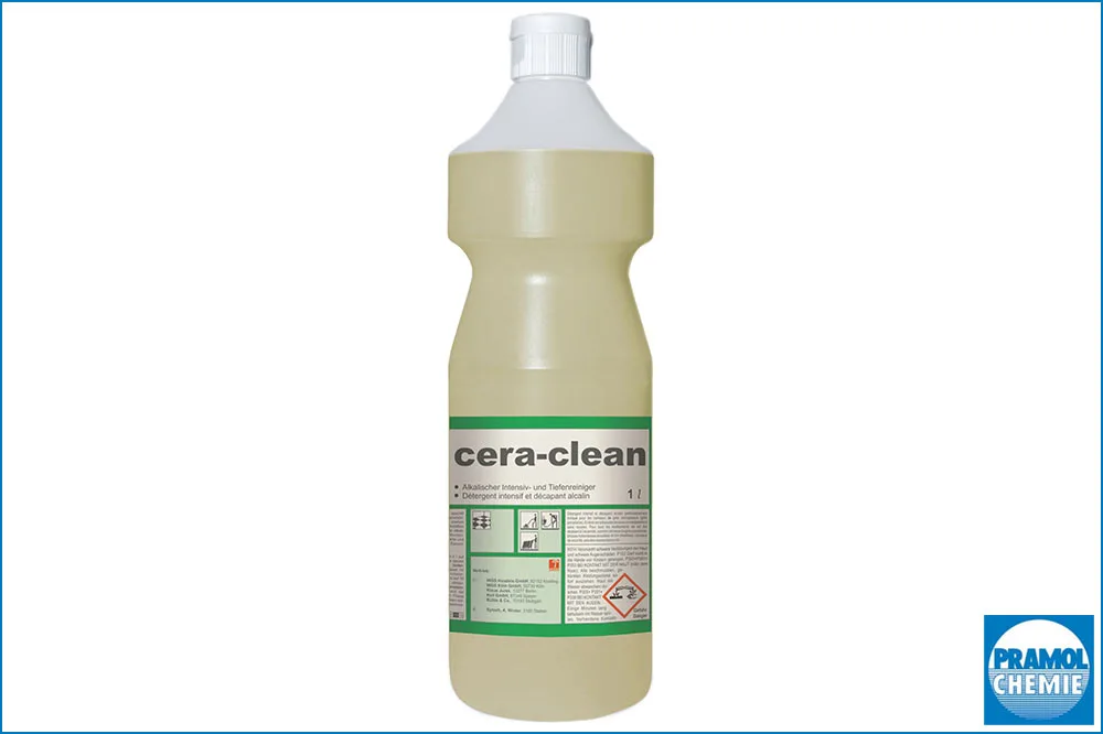 PRAMOL cera-clean alkalischer Feinsteinzeug-Intensiv und Tiefenreiniger, 1 Liter Flasche