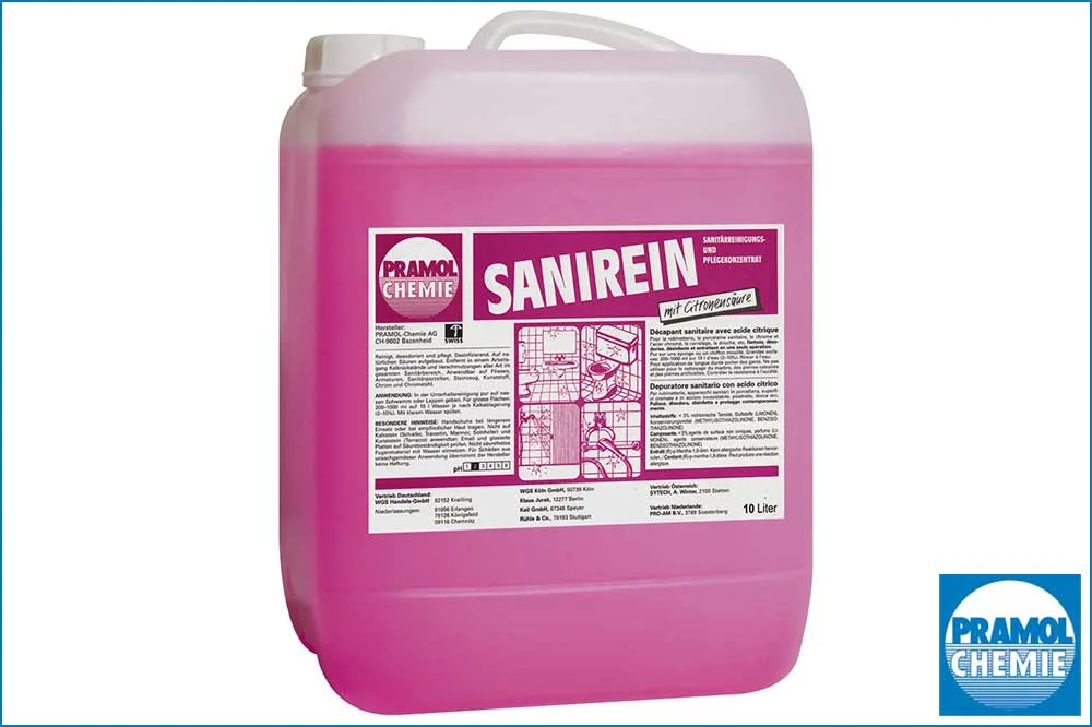 PRAMOL 12502.00110 SANIREIN - Sanitärreiniger der reinigt, desodoriert und pflegt, 10 Liter