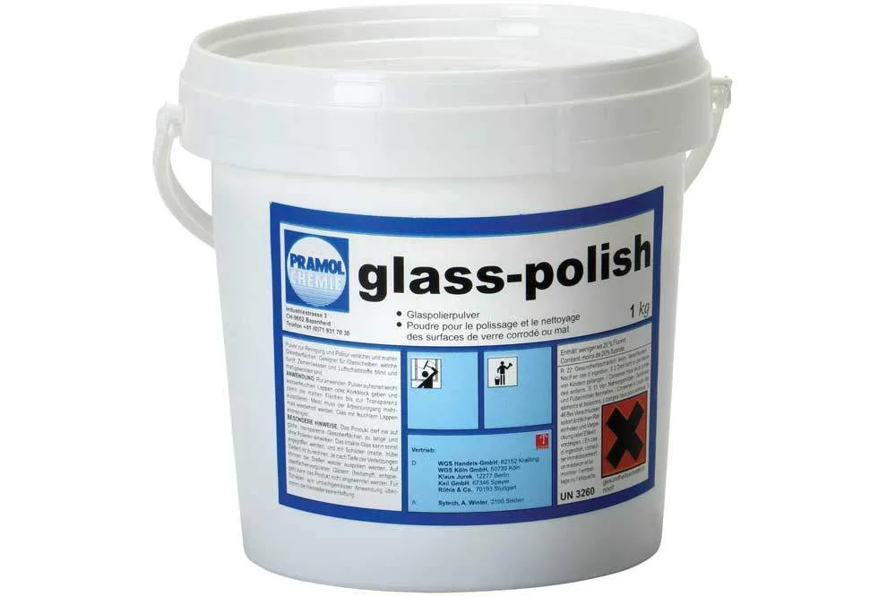 PRAMOL glass-polish Pulver für verätzte Glasscheiben, 1 kg Dose