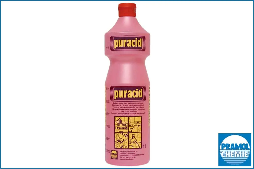 PRAMOL puracid – Kalkentferner für Sanitärbereich, Hallenbäder und Grossküchen, 1000 ml