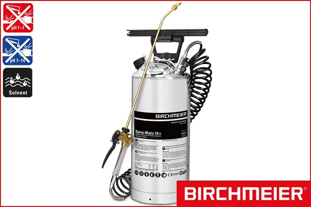 BIRCHMEIER 11380002 Edelstahl-Drucksprühgerät Spray-Matic 10 S für Solvent, 10 Liter