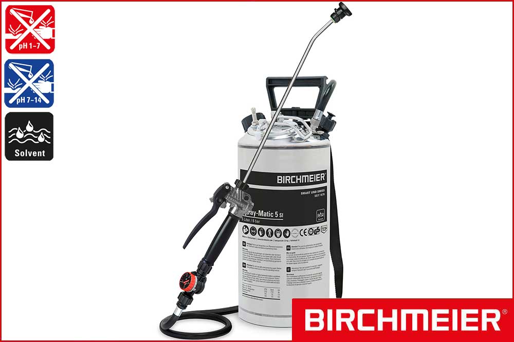 BIRCHMEIER 11868401 Edelstahl-Drucksprühgerät Spray-Matic 5 SI für Solvent, 5 Liter