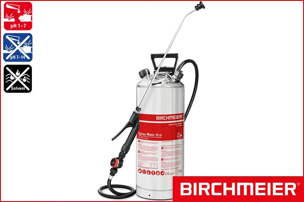 BIRCHMEIER 11905701 Edelstahl-Drucksprühgerät Spray-Matic 10 SP für Säuren, 10 Liter