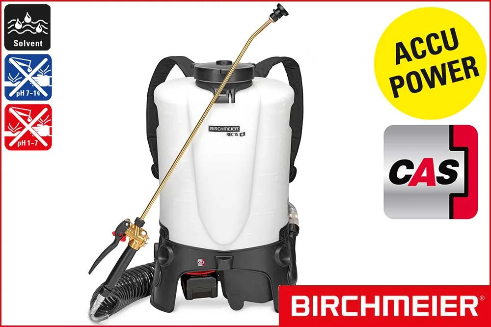 BIRCHMEIER 12072001 Akku-Rückensprühgerät REC 15 PC1 für Solvent, 15 Liter