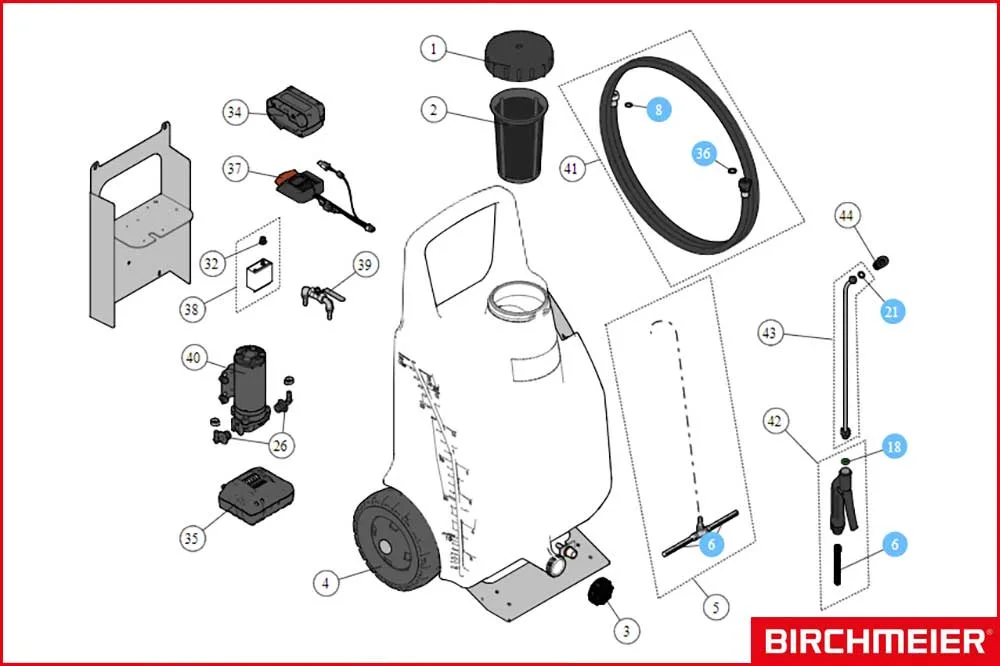 BIRCHMEIER 12150701 Zweirad Akku-Drucksprühgerät C 50 DC1 für Säuren und Laugen, 50 Liter