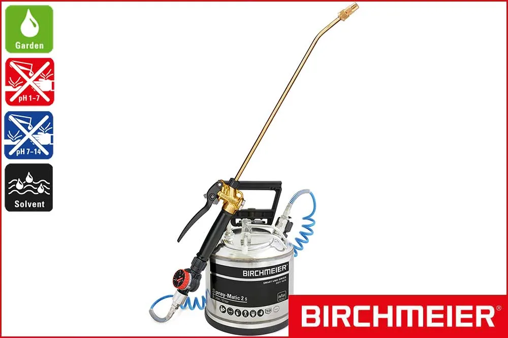 BIRCHMEIER Edelstahl-Drucksprühgerät Spray-Matic 2 S für Solvent und Garden, 2 Liter