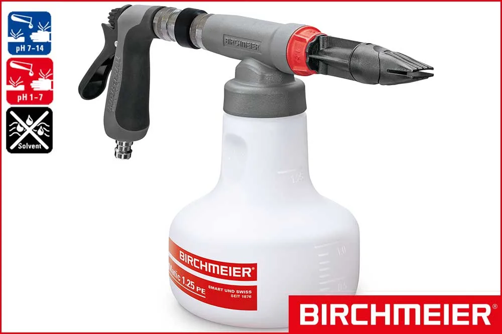 BIRCHMEIER Schaum-Handsprühgerät Vario-Matic 1.25 PE für Säuren und Laugen, rot, 1.25 Liter