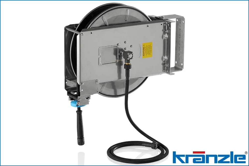 Kränzle 412681 Automatik-Trommel Edelstahl 20 m Hochdruckschlauch DN8, inkl. 2 m Verbindungsschlauch