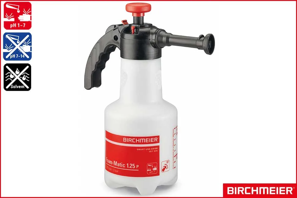 BIRCHMEIER 11976501 Schaum-Drucksprühgerät Foam-Matic 1.25 P für Säuren, rot, 1.25 Liter