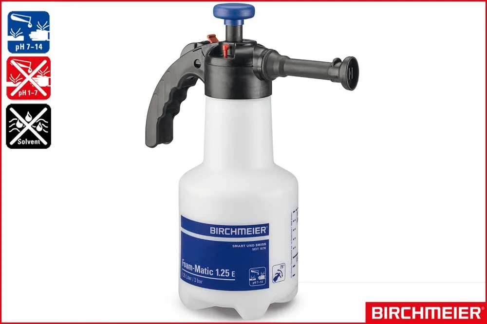 BIRCHMEIER 11976601 Schaum-Drucksprühgerät Foam-Matic 1.25 E für Laugen, blau, 1.25 Liter