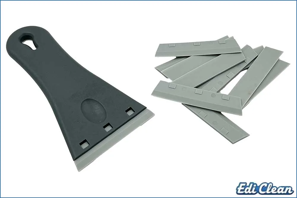 Edi Clean 92240 Kunststoff-Sicherheitsschaber 73 mm inkl. 10 Ersatzklingen, grau