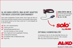AL-KO 113786 Akku-Gürtel mit Adapter BBA 40