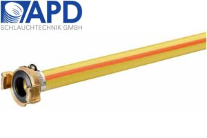 APD Plexus AT Profi Trikotgewebe Wasserschlauch 1" - 25 mm, 25 m, PVC 4-lagig, gelb-orange, mit Armaturen