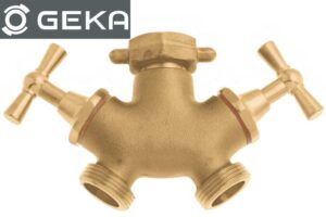 GEKA plus 34.3332 Zweiwegeventil mit drehbarer Überwurfmutter, IG G3/4" - 2 x AG G3/4", Messing blank