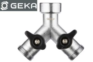 GEKA plus 46.0432 Zweiwegeventil IG 3/4 Zoll, 2 x AG 3/4 Zoll, Messing verchromt
