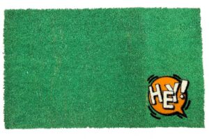 RM24 Kokos-Fussmatte / Türvorleger, 75 x 45 cm, grün mit Sprechblase HEY