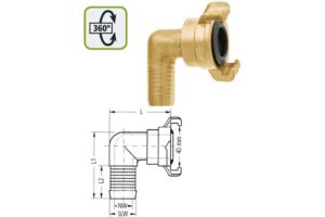 GEKA plus 07.0016 Winkelschlauchstück 360°, Schlauchtülle-Schnellkupplung, 5/4 Zoll - 32 mm