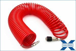 RM24 Druckluft-Spiralschlauch mit Schnellverschlusskupplungen, 15 Meter, 6 x 8 mm, rot