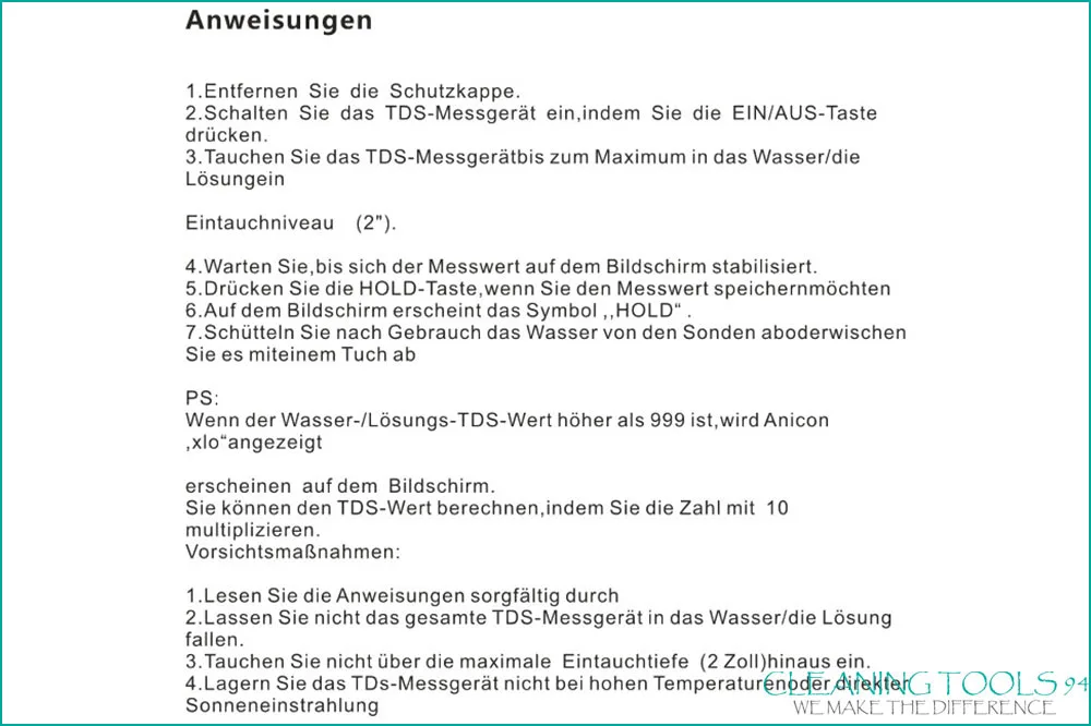 Cleaning Tools 94 TDS-Meter Wasserqualitätstester PPM, weiss