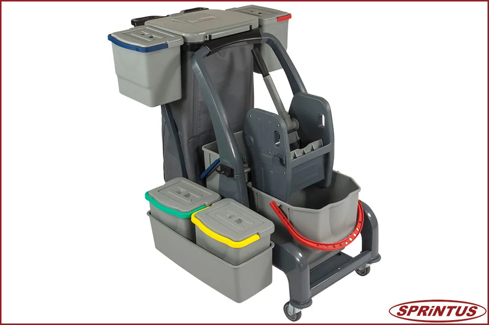 Sprintus 301172 CombiX PRO Doppelfahreimer, Halterung für Müllsack, Moppablage + Eimer-Set