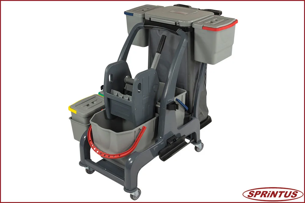 Sprintus 301172 CombiX PRO Doppelfahreimer, Halterung für Müllsack, Moppablage + Eimer-Set