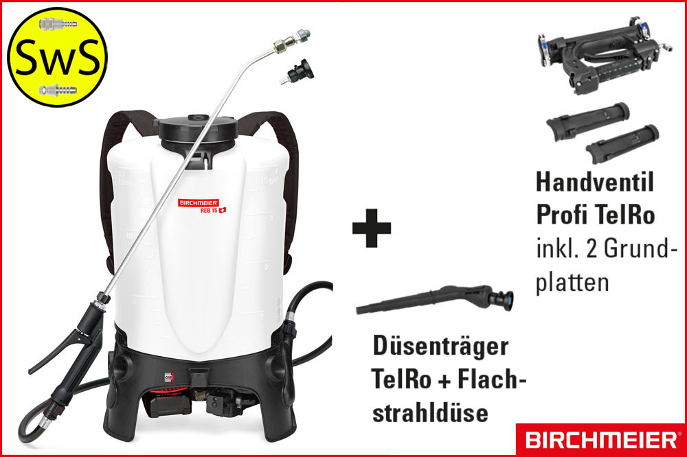 BIRCHMEIER 12197601 Akku-Rückensprühgerät REB 15 DC1 inkl. TelRo, Akku und Ladegerät