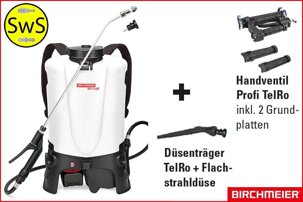 BIRCHMEIER 12198101 Akku-Rückensprühgerät REC 15 DC1 inkl. TelRo, Akku und Ladegerät
