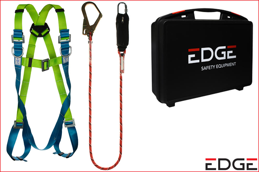 EDGE ECD1970 Gerüst-Fallschutzset M-XL – Komplettset mit EDGE2 Auffanggurt, VIPER STEEL Sicherheitsleine & Koffer