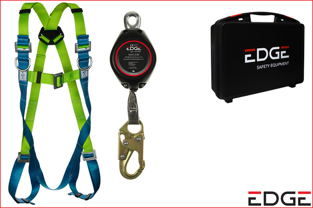 Ihr Schweizer Fachpartner für professionelles Reinigungsmaterial & Spezialreinigung EDGE ESLC1975 PRO SET Höhensicherungs-Set M-XL – Profi-Fallschutz mit EDGE2 Auffanggurt, 2m Auffangblock & Koffer