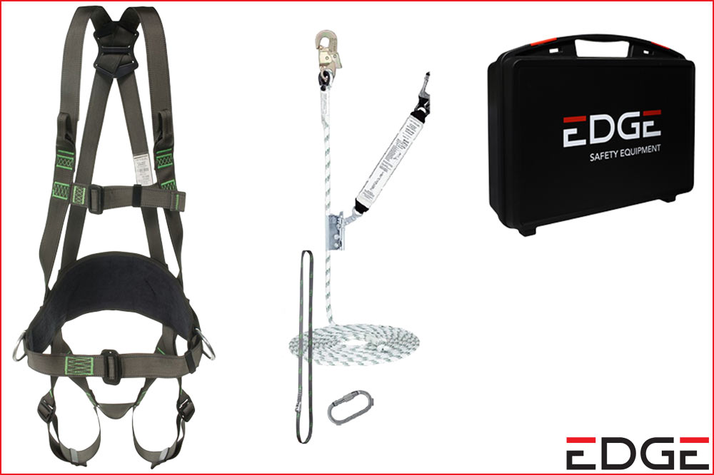 Ihr Schweizer Fachpartner für professionelles Reinigungsmaterial & Spezialreinigung EDGE FP1111 SLOPING ROOF SET Schrägdach-Fallschutzset L-XL – Premium-Komplettset mit DYNAMIC4 5D-Gurt, 20m Seil, Wurfleine & Grosser Koffer