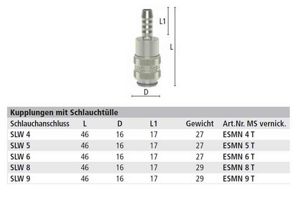 LÜDECKE ESMN 5 T Mini-Steckkupplung DN 5 mit Schlauchtülle 5 mm, einseitig absperrend LÜDECKE ESMN 5 T Mini-Steckkupplung DN 5 mit Schlauchtülle 5 mm, einseitig absperrend – Bild 2