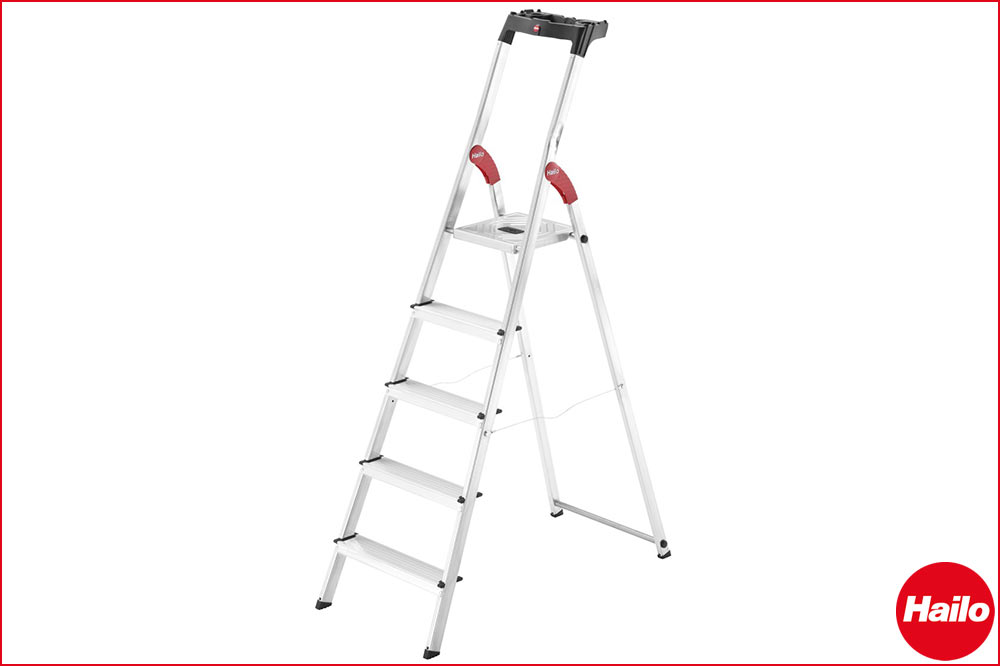 Ihr Schweizer Fachpartner für professionelles Reinigungsmaterial & Spezialreinigung Hailo Stehleiter L60 5 Stufen – Aluminium-Sicherheitsleiter